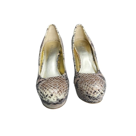 Bakers Womens‎ Melina Platform High Heel Pumps Tan Reptile Snakeskin Size 7 - Picture 5 of 10